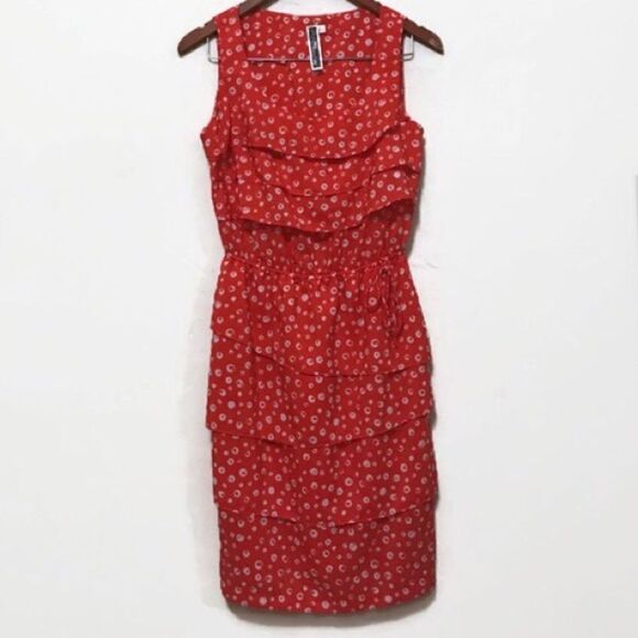 Julian Taylor 🍊 bright orange and white polka dots ruffled womens dress size 6 - Picture 4 of 11